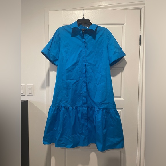 Donna Morgan Poplin button up cotton dress blue size 14 - Picture 8 of 10